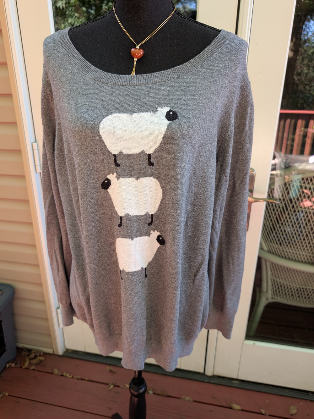 Old Navy Gray Crewneck Sweater with White Sheep Intarsia- Sheep- Sz XXL